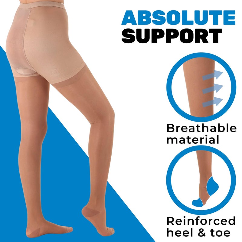 ABSOLUTE SUPPORT Made in USA - Sheer Compression Pantyhose for Women 20-30mmHg - Graduated Support Compression Tights for Varicose Veins Circulation, Edema, Pain Relief - Beige, Medium - A207BE2 - Image 5